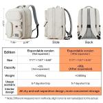 mixi Large Capacity Expandable Travel Backpack for Women & Men 15.6'' Laptop Carry On Weekender Bag Outdoor Hiking with Multifunction Pockets 180° Open Water Resistant 18 Inch 28L, Moonlight White