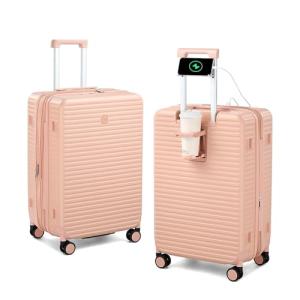 HanTrip 24-Inch Pink Spinner Luggage with Charger