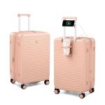 HanTrip 24-Inch Pink Spinner Luggage with Charger