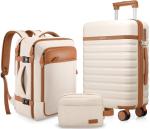 3-Piece Beige Hardside Luggage Set with Backpack