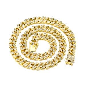 FEEL STYLE Mens Cuban Link Chain Gold Silver Plated Bling Miami Cuban Necklace Diamond Chain for Men 13MM Iced Out Hip Hop Jewelry 18-24inch (Gold, 18inch)