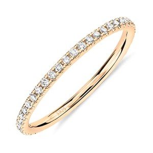 PAVOI 14K Yellow Gold Plated 925 Sterling Silver Stackable CZ Ring for Women | Thin Band for Stacking | Simulated Diamond Eternity Wedding Band | Size 8