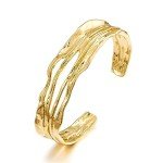 ENSKEFEN Gold Cuff Bracelets for Women Hammered Open Cuff Bangles Adjustable Gold Bracelets Irregular Bangle Bracelet