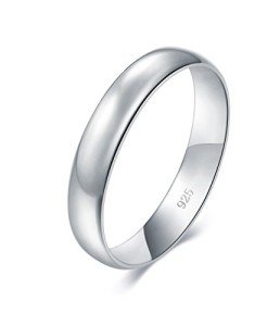BORUO Silver Ring, 925 Pure Sterling Silver Band, Elegant Unisex Ring, 4mm Width, Hypoallergenic for Special Occasions, Ring Size 8