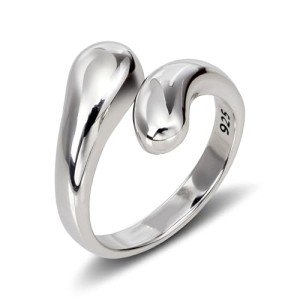 Chunky Rings for Women 925 Sterling Silver Adjustable Teardrop Minimalist Stackable Ring Statement Open Silver Jewelry for Women