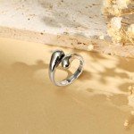Chunky Rings for Women 925 Sterling Silver Adjustable Teardrop Minimalist Stackable Ring Statement Open Silver Jewelry for Women