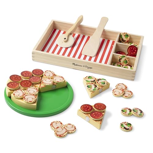 Wooden Pizza Play Food Set - 36 Toppings