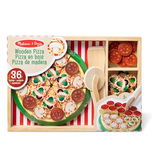 Wooden Pizza Play Food Set - 36 Toppings