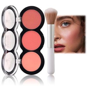 Tricolor Blush Palette with Fiber Brush – Long-Lasting Color