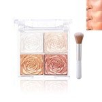 4-Color Blusher Palette with Brush - Matte & Shimmer