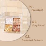 4-Color Blusher Palette with Brush - Matte & Shimmer