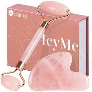BAIMEI Rose Quartz Gua Sha & Jade Roller Set