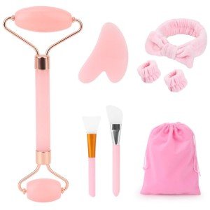Pink Gua Sha & Jade Roller Facial Massage Set