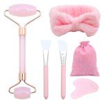 VEGCOO Rose Quartz Roller & Gua Sha Set