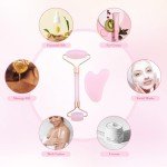 VEGCOO Rose Quartz Roller & Gua Sha Set