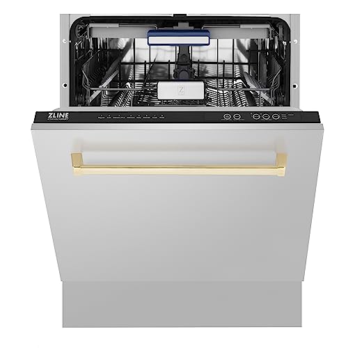 ZLINE 24" Stainless Steel Dishwasher with Gold Handle