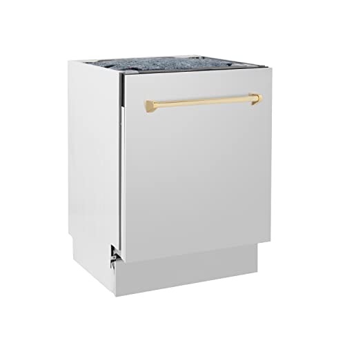 ZLINE 24" Stainless Steel Dishwasher with Gold Handle
