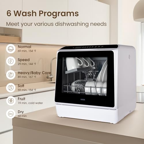 HAVA Countertop Dishwasher with 6 Programs & 5L Tank