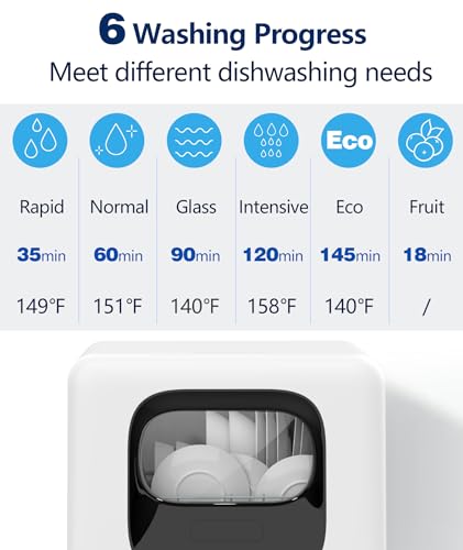Joy Pebble Countertop Portable Dishwasher, 28 Pieces, 6 Programs