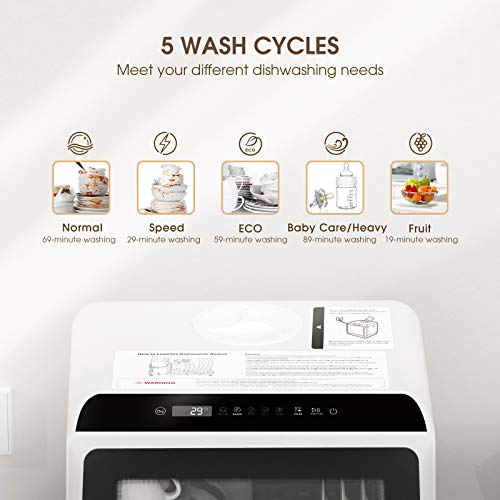 Portable Countertop Compact Dishwasher with 5 Wash Programs