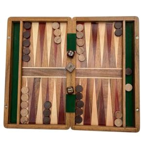 Wooden Inlaid Backgammon Set with Dice and Pieces