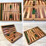 Wooden Inlaid Backgammon Set with Dice and Pieces