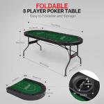8-Player Foldable Poker Table with Cup Holders