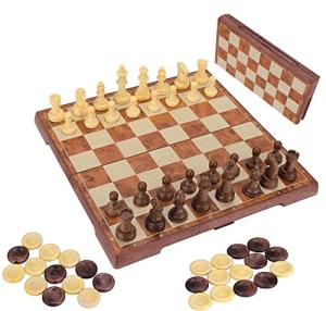 Fixget 2-in-1 Wooden Chess and Checkers Set