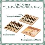 Toyrific 3-in-1 Wooden Chess, Draughts, Backgammon Set