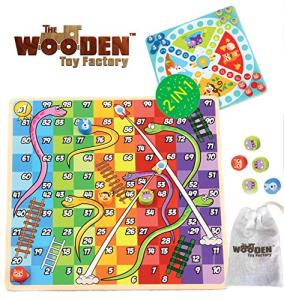 Wooden 2-in-1 Snakes & Ladders Home Race Game