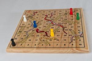 Classic Wooden Snakes and Ladders Board Game
