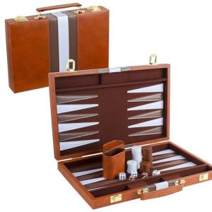 Classic Portable Backgammon Set with Leather Case