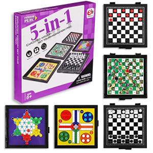 5-in-1 Magnetic Travel Checkers and Chess Set