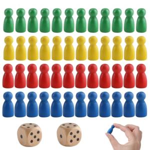Wooden Pawns and Dice for Family Board Games