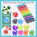 50PCS Classic 6-Sided Dice Set – 10 Colors