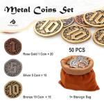 50PCS Metal Game Coins - Gold & Silver Tokens