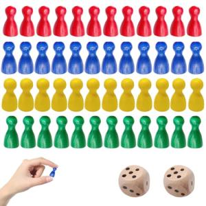 Multicolor Wooden Pawns and Dice for Board Games