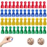 Multicolor Wooden Pawns and Dice for Board Games