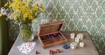 Wooden Card Box Set with Dice and Dominoes