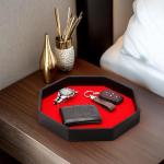 Black Leather and Red Velvet Octagon Dice Tray