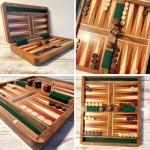 Wooden Inlaid Backgammon Set with Pieces and Dice