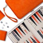Portable Backgammon Set with Folding Case - Orange
