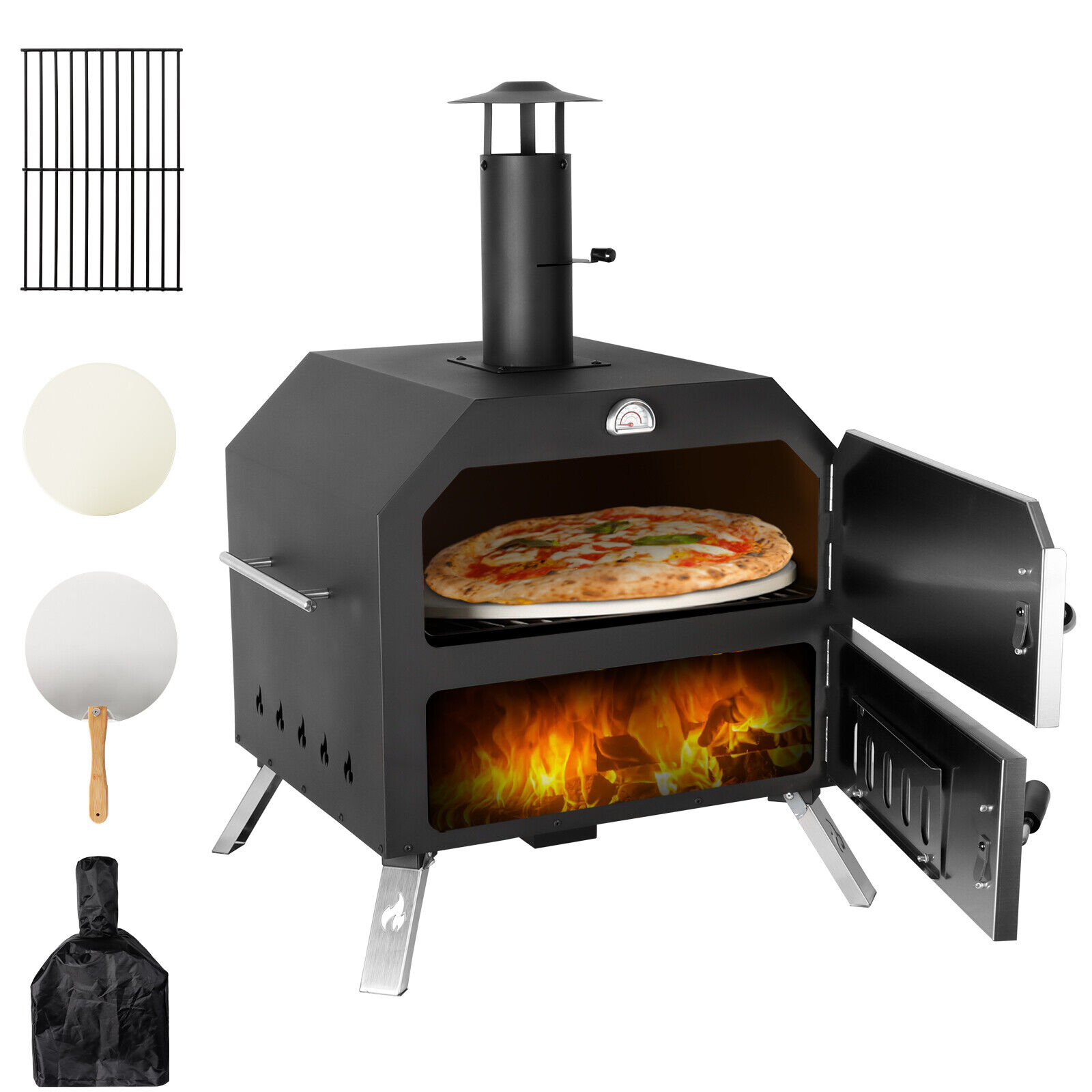 Portable Wood Fired Outdoor Pizza Oven with Foldable Legs