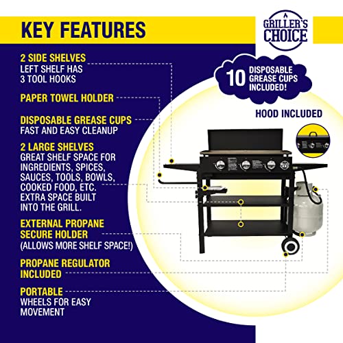 Outdoor Propane Flat Top Griddle Grill with Hood