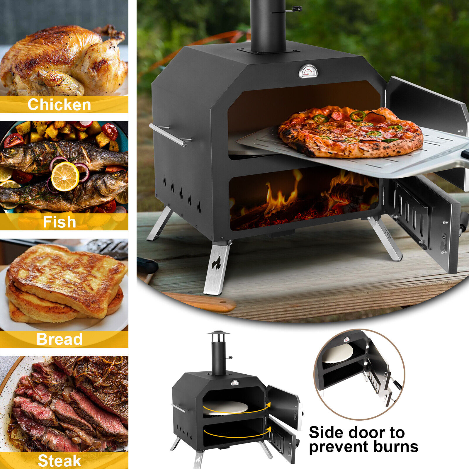 Portable Wood Fired Outdoor Pizza Oven with Foldable Legs