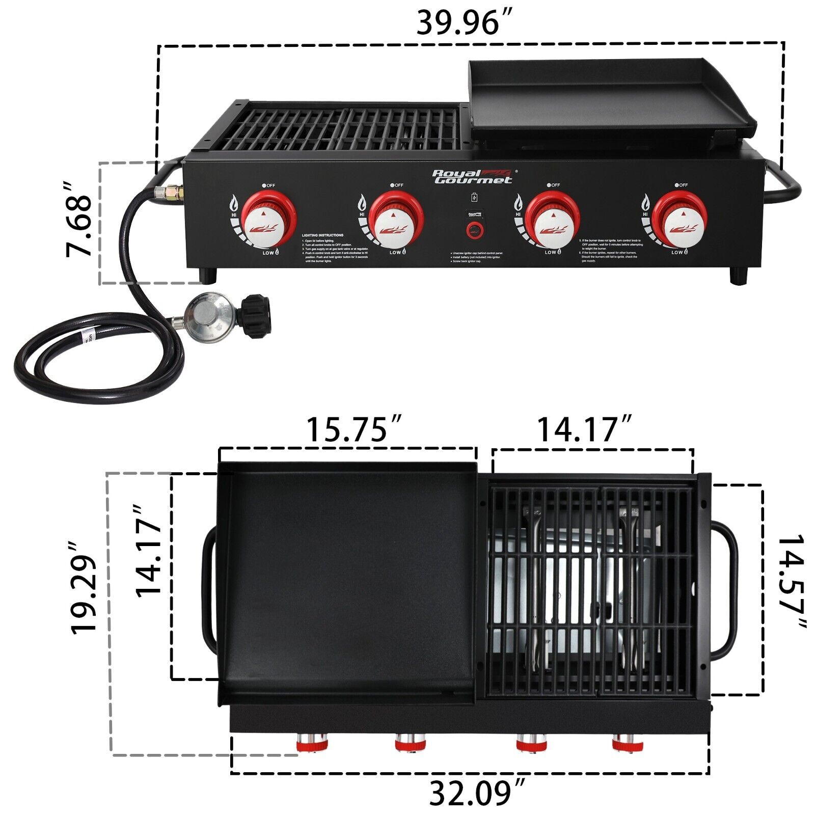 Royal Gourmet GD4002T Portable 4-Burner Grill Combo