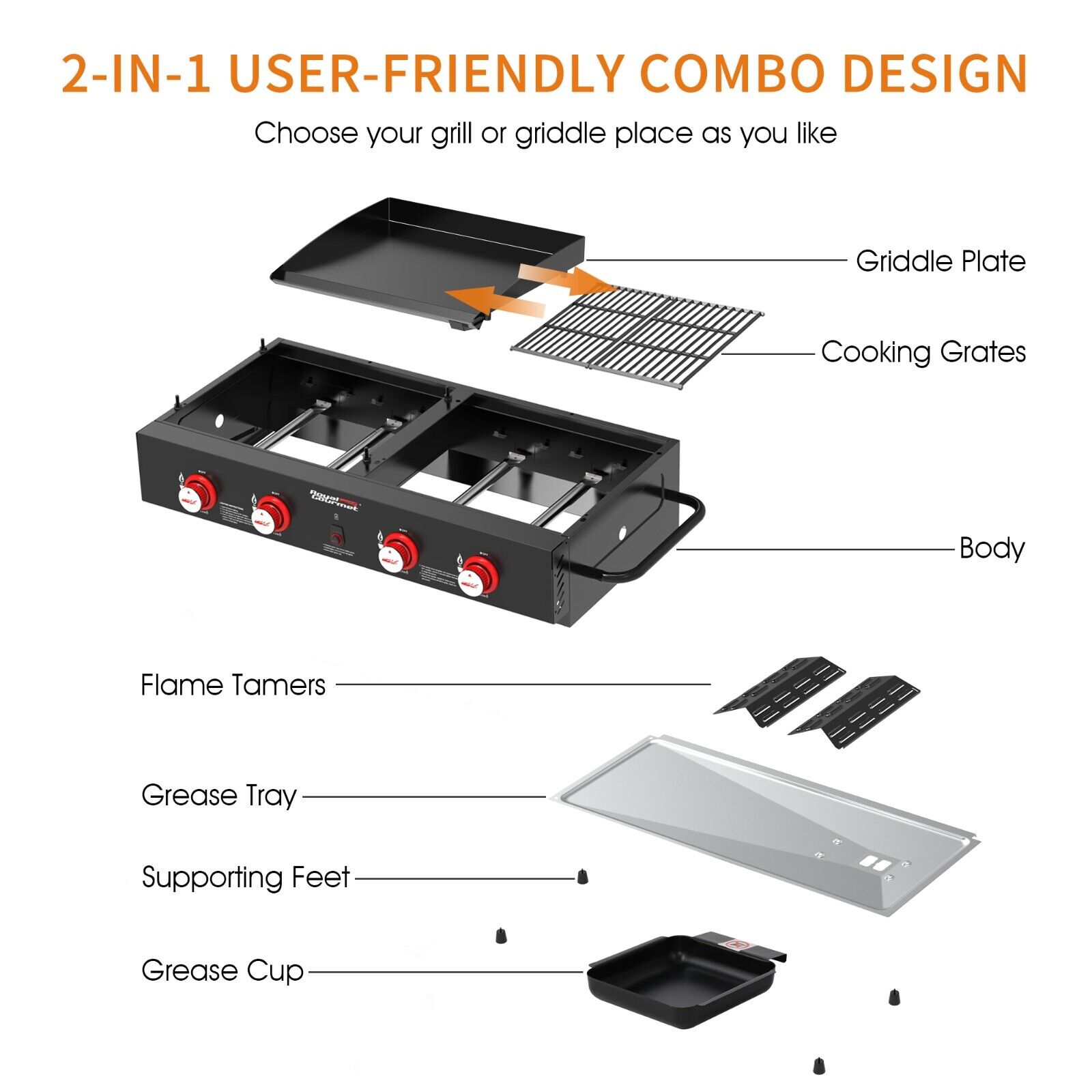 Royal Gourmet GD4002T Portable 4-Burner Grill Combo