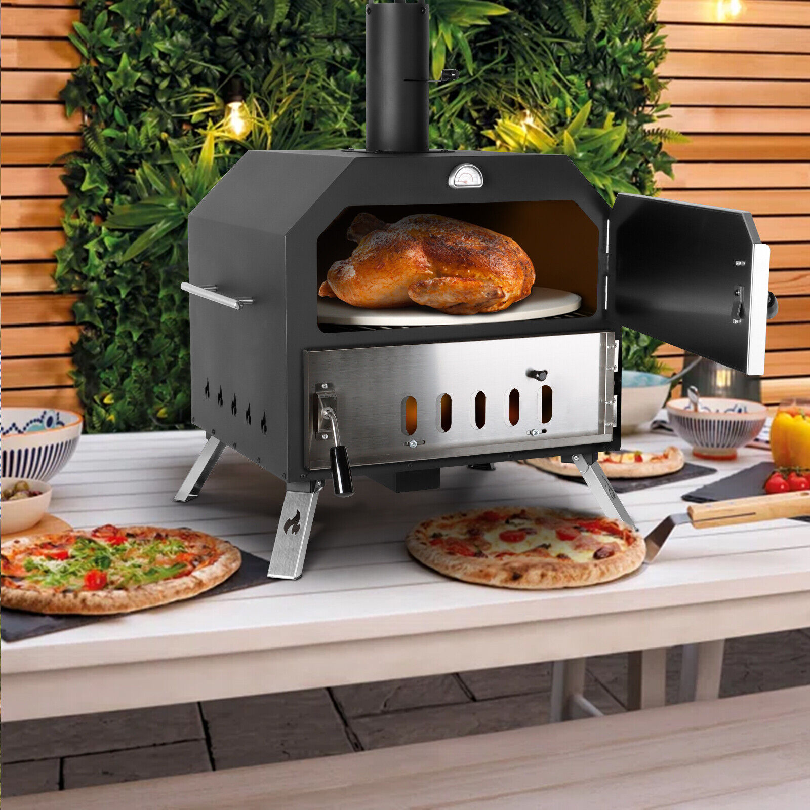 Portable Wood Fired Outdoor Pizza Oven with Foldable Legs