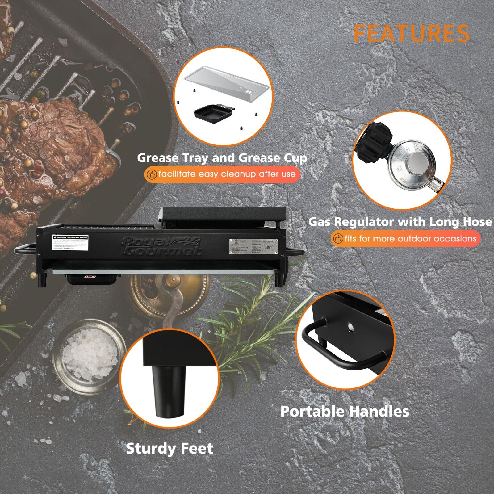 Royal Gourmet GD4002T Portable 4-Burner Grill Combo