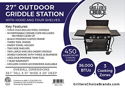 Outdoor Propane Flat Top Griddle Grill with Hood